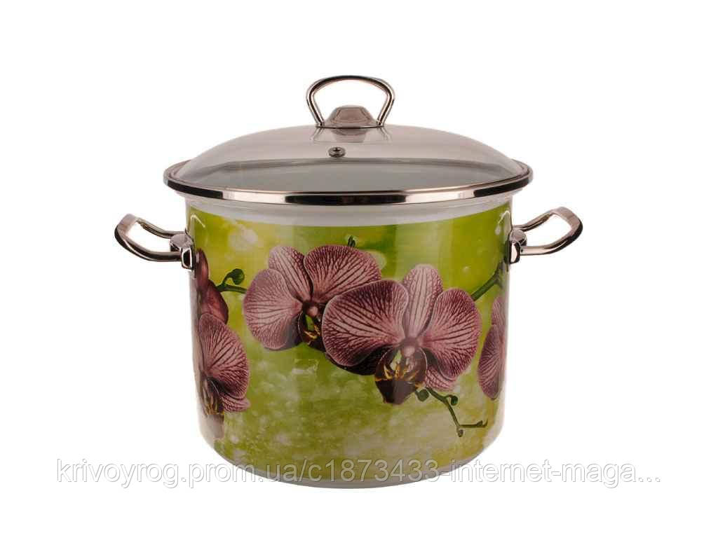 Каструля ем. 5,5л /0 циліндрична Орхідея з нерж. обідком (I83117) ТМ IDILIA, фото 1