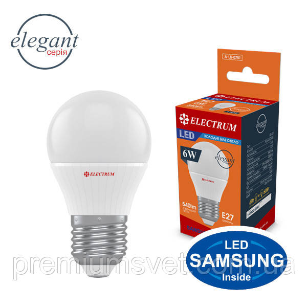 Лампа EL св/діод сфера D45 6W PA LB-12 E27 4000 (0751), фото 1