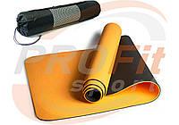 Коврик Yoga mat TPE+TC 6мм + ЧЕХОЛ двухслойный для йоги и фитнеса, йогамат, мат-каремат оранжевый-черный