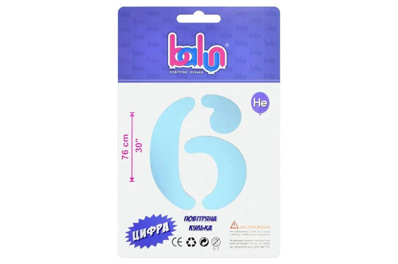

Фольгированный шар цифра 6 sugar blue 30" Balun в упаковке, Синий