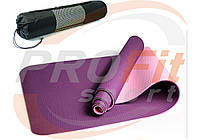 Коврик Yoga mat TPE+TC 6мм + ЧЕХОЛ двухслойный для йоги и фитнеса, йогамат, мат-каремат фиолетовый-розовый