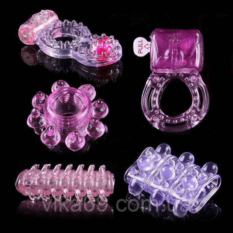 Ерекційні кільця та насадки на пеніс (комплект 5 шт.), фото 1