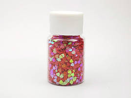 Червоні глиттерные сердечка для слаймов та манікюру в баночці, червоні 30 мл