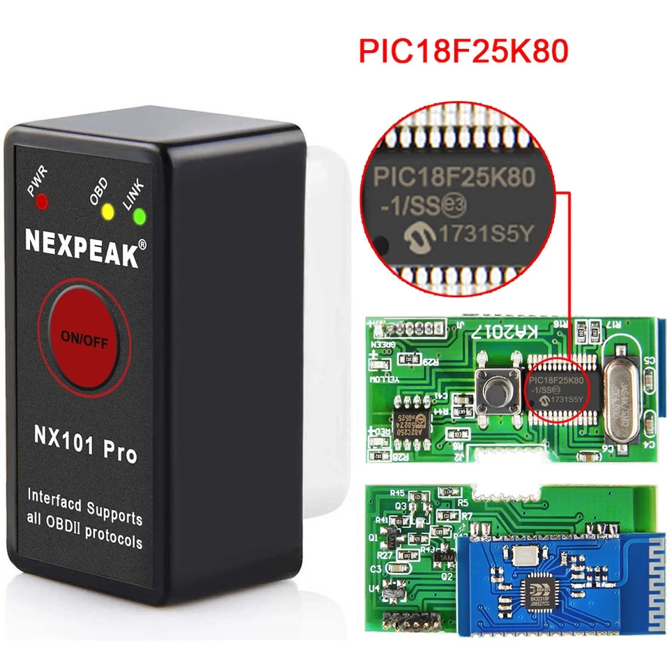 АВТОСКАНЕР NEXPEAK NX101 Pro ELM327 OBD2 PIC1825K80 V1.5 Bluetooth ELM 327 Android з кнопкою включення