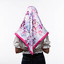 Атласна хустка з квітковим принтом 90х90см Рожева, фото 3