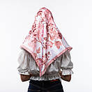 Атласна хустка з квітковим принтом 90х90см Пудрова, фото 3