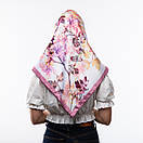 Атласна хустка з квітковим принтом 90х90см Лілова, фото 3