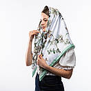 Атласна хустка з квітковим принтом 90х90см Зелена, фото 2