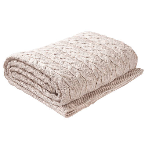 Плед в'язаний Ohaina коси 190х160 Linen Beige