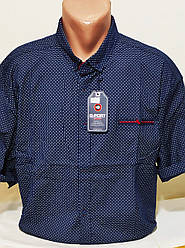 Сорочка чоловіча з коротким рукавом супербатальна G-Port vk-0102 синя в принт стрейч коттон Туреччина 7XL