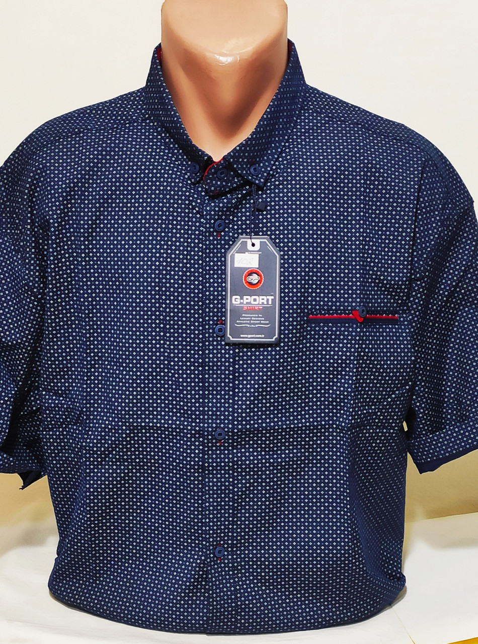 Сорочка чоловіча з коротким рукавом супербатальна G-Port vk-0102 синя в принт стрейч коттон Туреччина 7XL