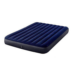 Надувний матрац велюровий Intex двоспальний 203х152х25 см з насосом і подушками, синій