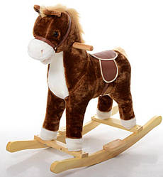 Музична дитяча гойдалка-лошадка Метр+ з обмежувачем видає звуки ріжіння, цоканья копит, коричнева