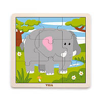 Деревянный детский пазл классический развивающий "Слон" Viga Toys, 9 элементов