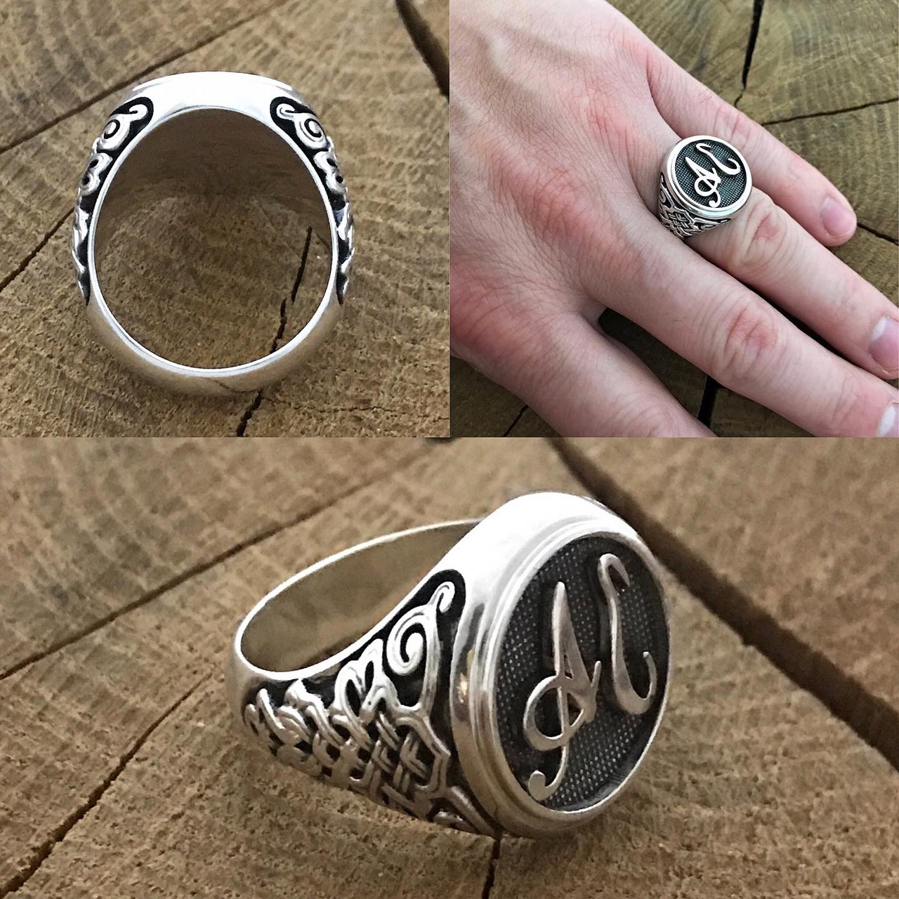 Срібний чоловічий персень з ініціалами, фото 1