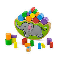 Детская настольная игра Viga Toys Балансирующий слон 24 цилиндра, 1 игральный кубик с цветными точками