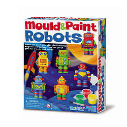 Дитячий набір для творчості для створення магнітів з гіпсу 4M Роботи, фігурки роботів на магнітах