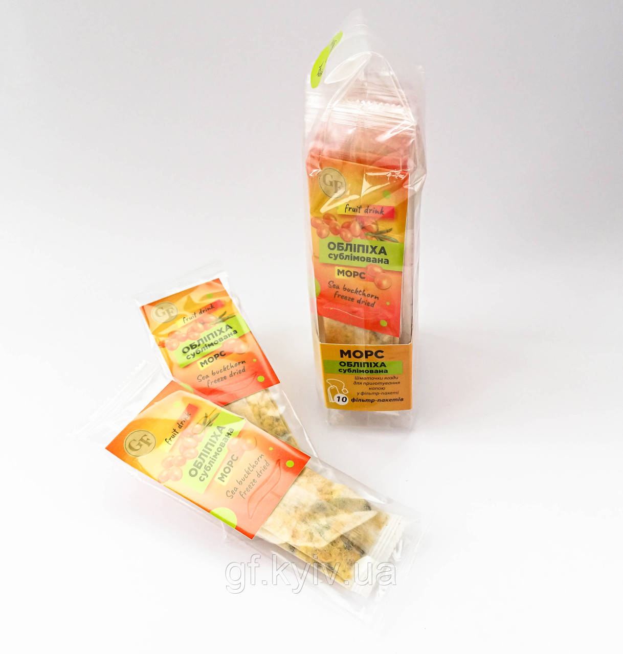 Обліпиховий морс (сублімована обліпиха) напій, чай з натуральної ягоди по 10 фільтр-пакетів в упаковці, фото 1
