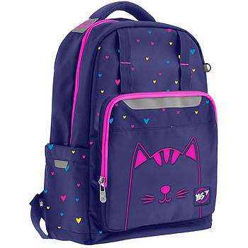 Шкільний рюкзак для дівчинки з анатомічною спинкою YES Т-89 Cats 42х30х14см Синій (558137)