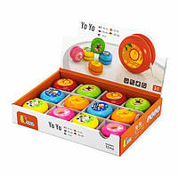 Детская деревянная игрушка Viga Toys Йо-йо состоит из двух одинаковых дисков, 12 шт. в дисплее, разноцветная