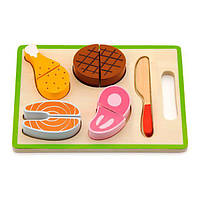 Детский игровой набор продукты Viga Toys Пикник, доска, нож и 4 ярких деревянных игрушек