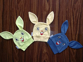 Шапочка "Зайка" (інтерлок) 3-9 міс.