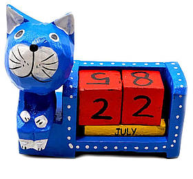 Вічний настільний календар "Кіт" дерев'яний