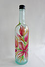 Декоративна прозора винна пляшка з авторським розписом "Рожева Лілія", фото 4