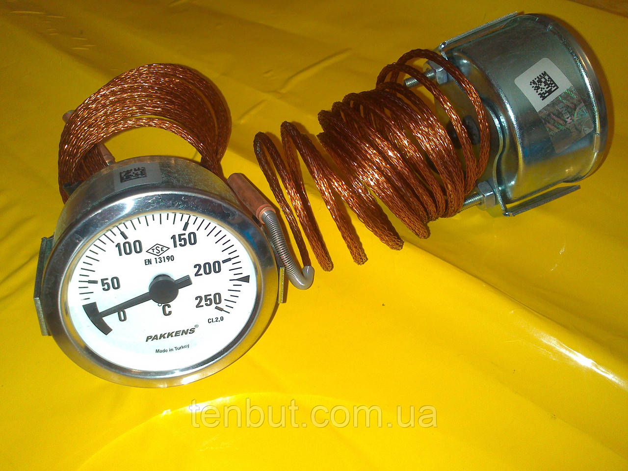 Термометр металлический 250°C градусов Ø-60 мм. с капилляром 2-метра PAKKENS производство Турция - фото 1 - id-p158286663
