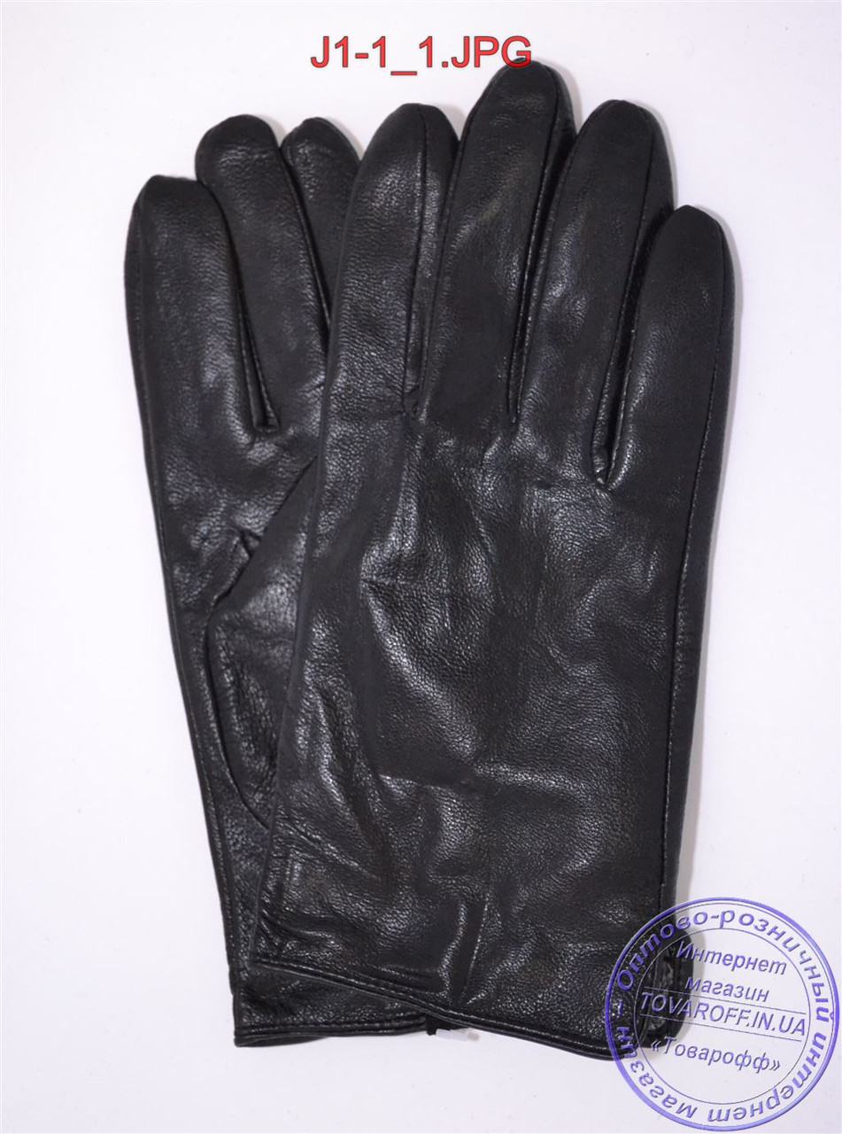 Оптом підліткові шкіряні рукавички з плюшевою підкладкою - №J1-1