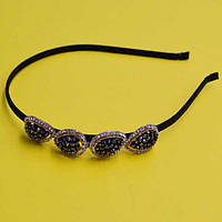 Обруч для волосся сріблястий або золотистий метал, сірі та білі стрази, ширина 5 мм