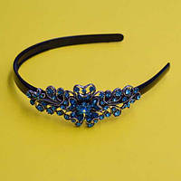 Обруч для волосся, чорний пластик, сріблястий метал, стрази в асортименті, ширина 12 мм