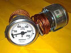 Термометр металлический 250°C градусов Ø-60 мм. с капилляром 1-метр. PAKKENS производство Турция