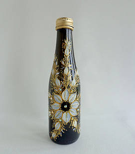 Декоративна коричнева інтер'єрна пляшка з авторським розписом "Квіткова карусель"
