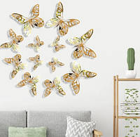 Набор золотистых декоративных бабочек на скотче - в наборе 12шт. разных размеров