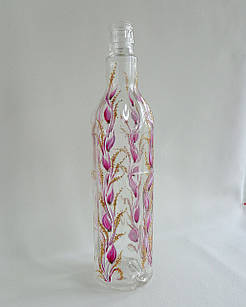 Декоративна прозора інтер'єрна пляшка з авторським розписом "Рожевий бігунок"