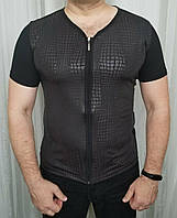 Мужская футболка черный цвет из хлопка с модными. вставками.