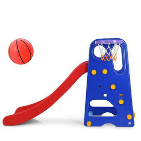 Дитяча пластикова гірка Bambi з баскетбольним кільцем та м'ячем YG2016-16-1 | Гірка для дітей Синьо-червона