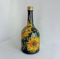 Декоративная интерьерная бутылка с авторской росписью "Желтые подсолнухи полевые"