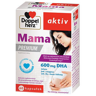 Doppelherz Aktiv, Mama Premium, пренатальні вітаміни з DHA EPA, фолієвою кислотою, вітамінами, 60 капс