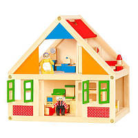 Деревянная экологическая игрушка кукольный домик с фигурками и мебелью 2 этажа Viga Toys