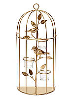 Подсвечник на 3 свечи пристенный золотистого цвета Птички в золотой клетке высота 50см