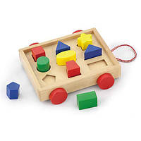 Сортер деревянная игрушка-каталка для ребенка Viga Toys "Тележка с блоками", 9 деталей