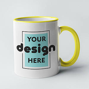 Друк на чашках (Жовта окантовка та ручка)