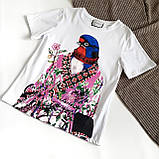 Стильна футболка з яскравим оригінальним малюнком птиці, фото 3