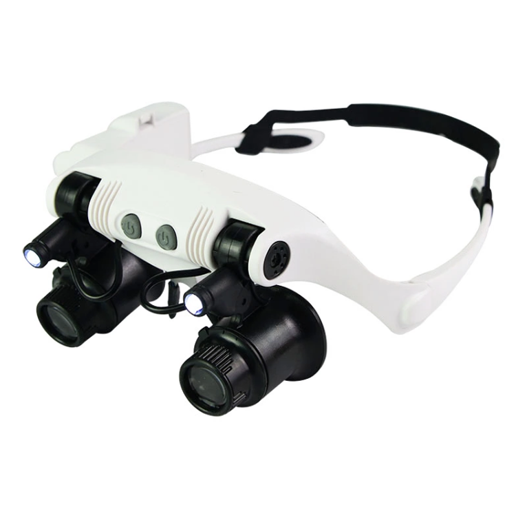 Бінокулярні окуляри-лупи No9892GJ-3A 10X-15X-20X-25X (8 лінз) з Led-підсвіткою, фото 1