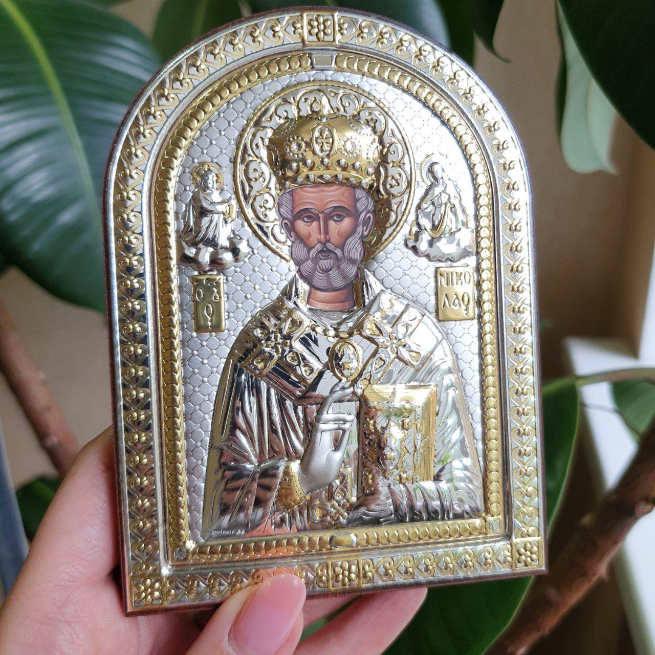 Ікона в сріблі Святий Миколай Чудотворець открытй лик