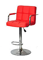 Барное кресло Arno Arm BAR CH-Base красный экокожа с подножкой и подлокотниками, с регулировкой высоты