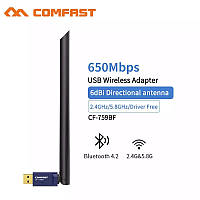 Comfast CF-759BF WiFi AC 2.4/5.8Ghz 650Mbps + Bluetooth 4.2 USB адаптер, потужна антена 6dbi