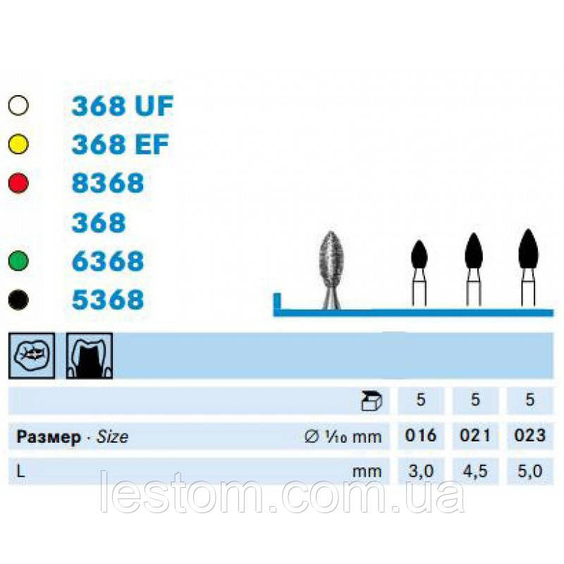 Пламедійний бор (368, 6368, 368EF, 368UF) KOMET DENTAL